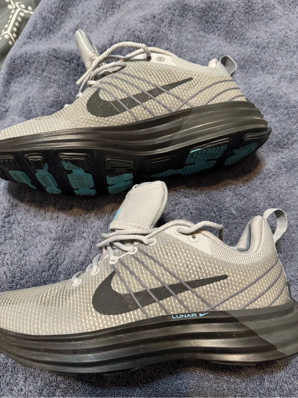 Nike Gray Shoe Size Label with Black Swoosh